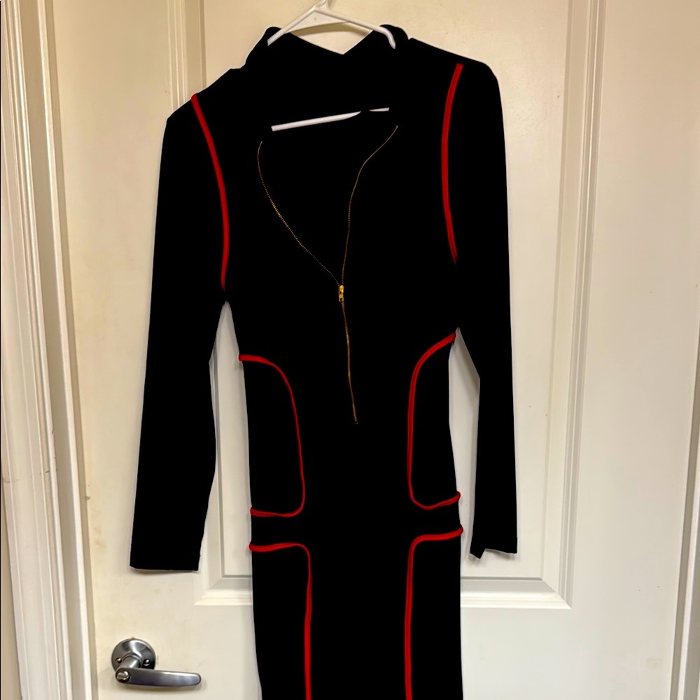 Elegant Black Dress with Red Accents